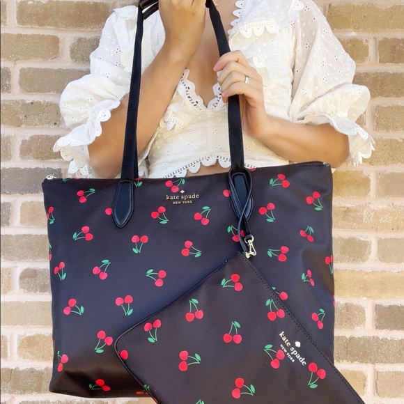 Kate Spade Mel Packable Tote Little Better Nylon + Zip Wristlet Tossed Cherry - Picture 4 of 4